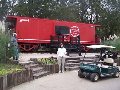 Sharon at the caboose