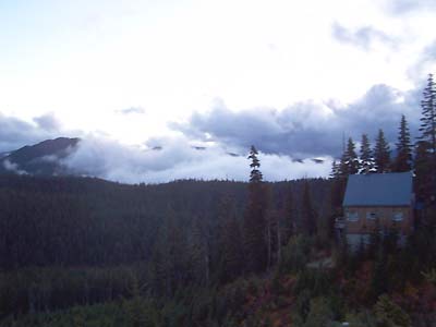 Late in the day the clouds hang over the mountain