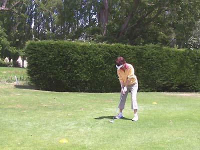 Sharon tees off on Waitikiri Golf Course