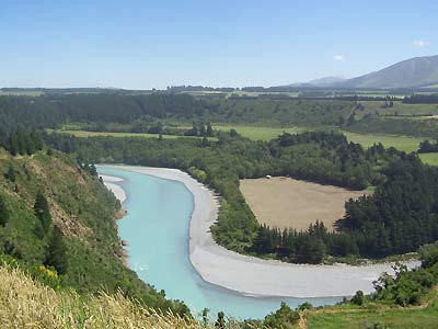 View of the mountains and river from the golf course