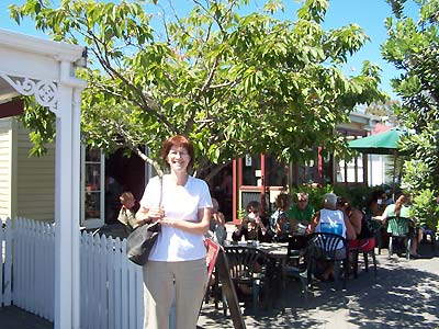 Sharon outside the same restaurant