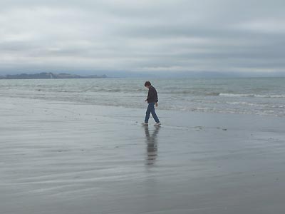 Sharon on the beach at Tasman Bay