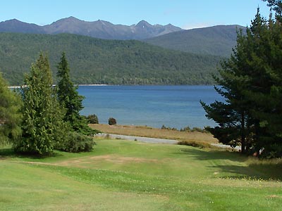 Looking back on a par 3 to Lake Te Anau