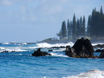 Ocean, lava rocks along the road