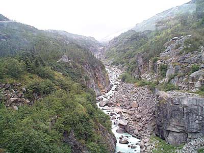 Looking dowen the stream along which the miners walked