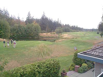 Looking down on the tee from the second floor